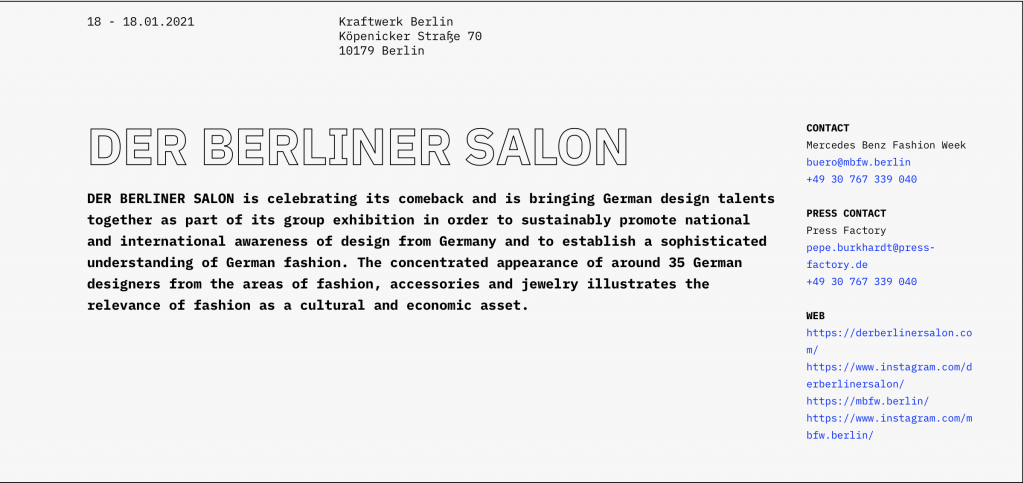 NEWS:Berlin Fashion Week 2021 fashion shows ,conferences, expert talks, new formats, strong players, national & international designers