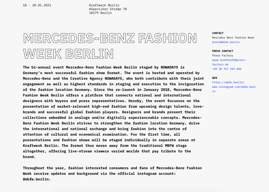 NEWS:Berlin Fashion Week 2021 fashion shows ,conferences, expert talks, new formats, strong players, national & international designers