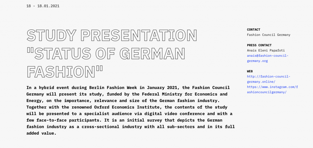 NEWS:Berlin Fashion Week 2021 fashion shows ,conferences, expert talks, new formats, strong players, national & international designers