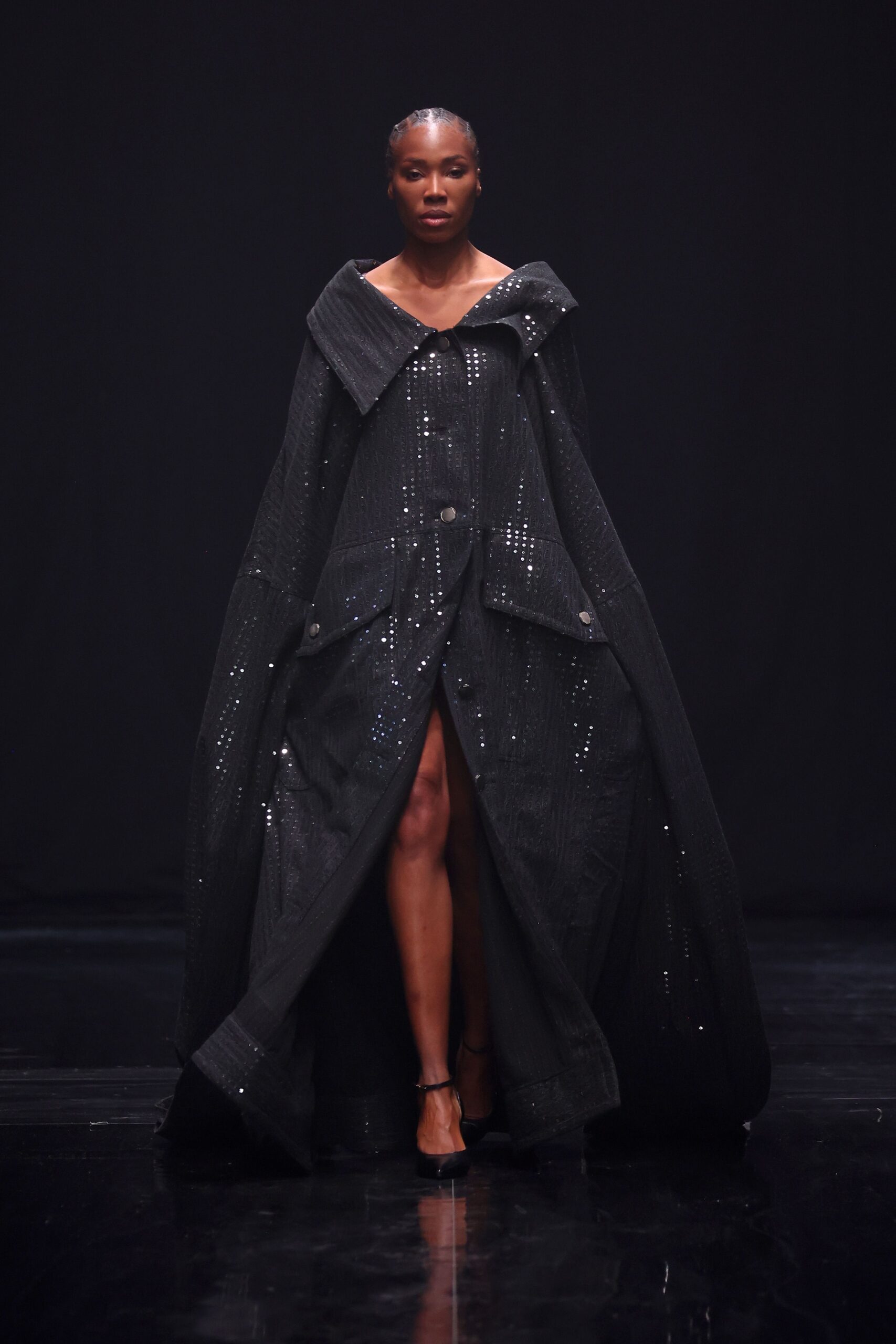 BERLIN, GERMANY - JANUARY 31: A model walks the runway at the COLLECTIVEFOUR Kilian Kerner fashion show during Berlin Fashion Week Autumn/Winter 2025 at Uber Eats Music Hall on January 31, 2025 in Berlin, Germany. (Photo by Sebastian Reuter/Getty Images for Kilian Kerner)