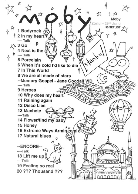 set list artwork by Andrea Whitt from Moby's Istanbul show