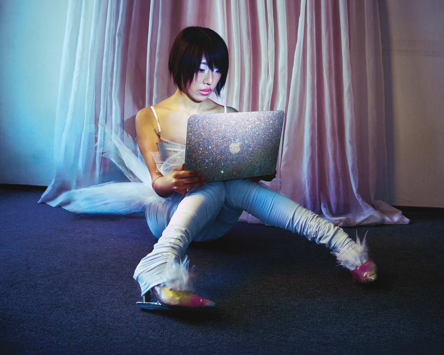 New Fashion Narratives exhibition picture - girl on the floor.